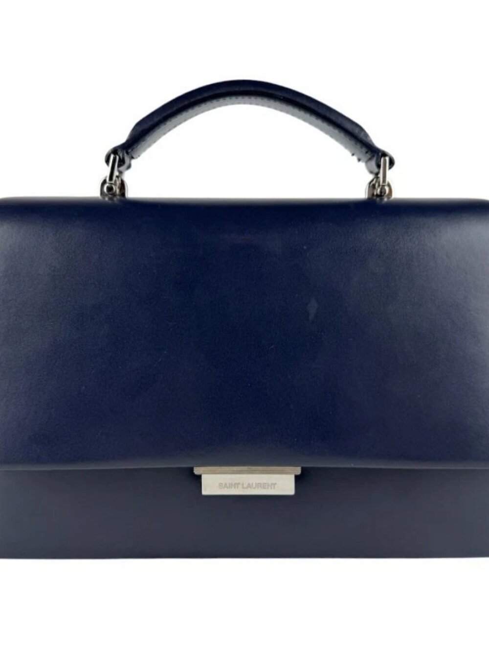 Auth SAINT LAURENT Handbag Shoulder Bag Navy/Silver Leather/Metal - z9672
